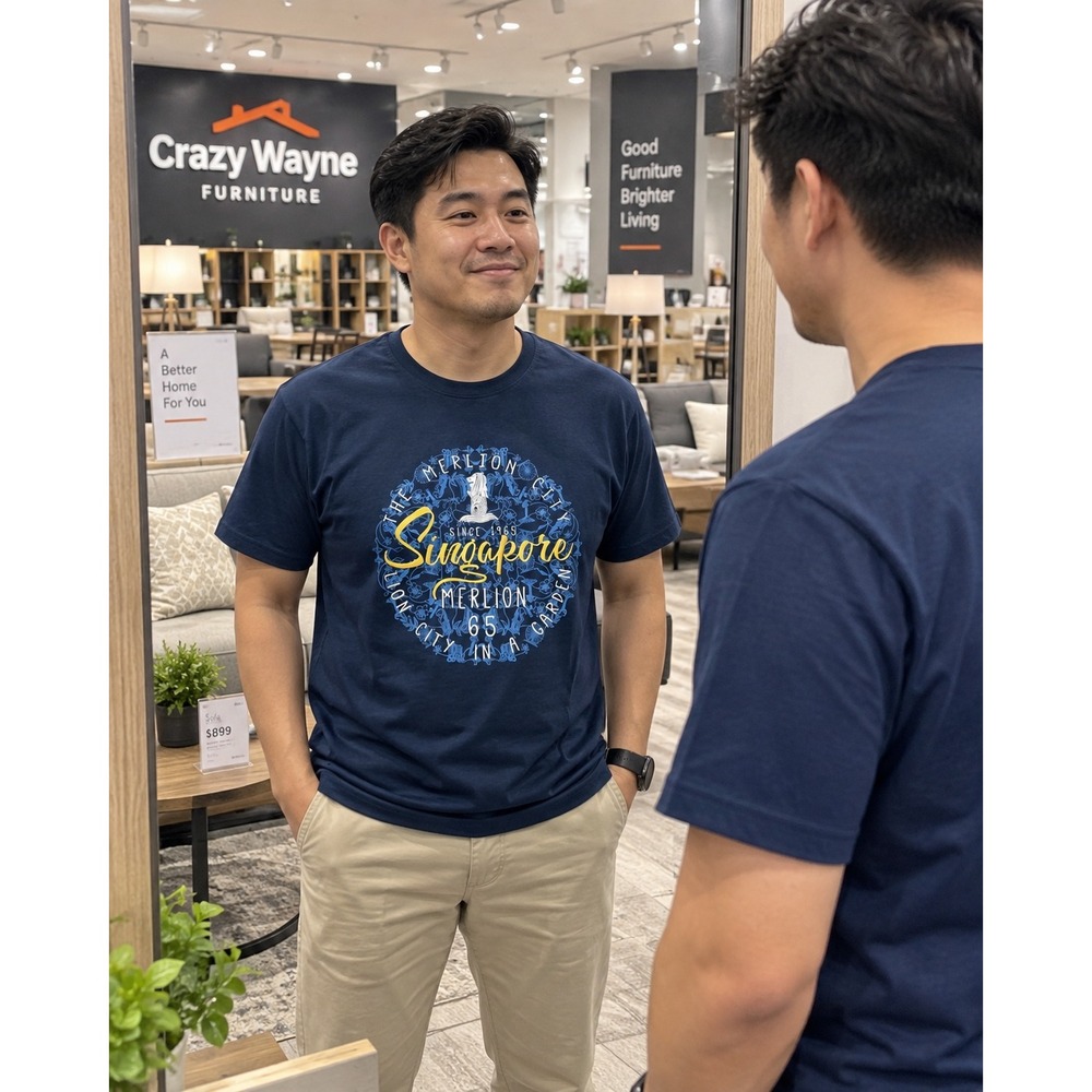 Guardian Angel Singapore Merlion City Navy Blue Graphic Tee Shirt Mens Medium
